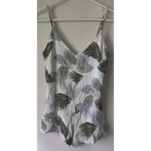 Lucca Women's Shorts Romper Leaves White/Green/Gray Back Zip 100% Rayon Size XS